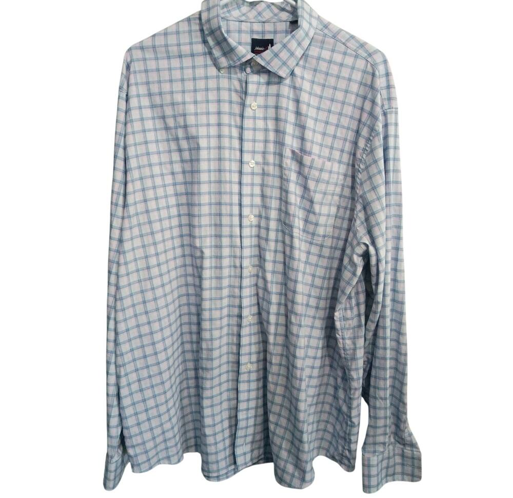 Johnnie-O Shirt Men's XXL Blue/White/Pink Button Down Casual Everyday Wear Top